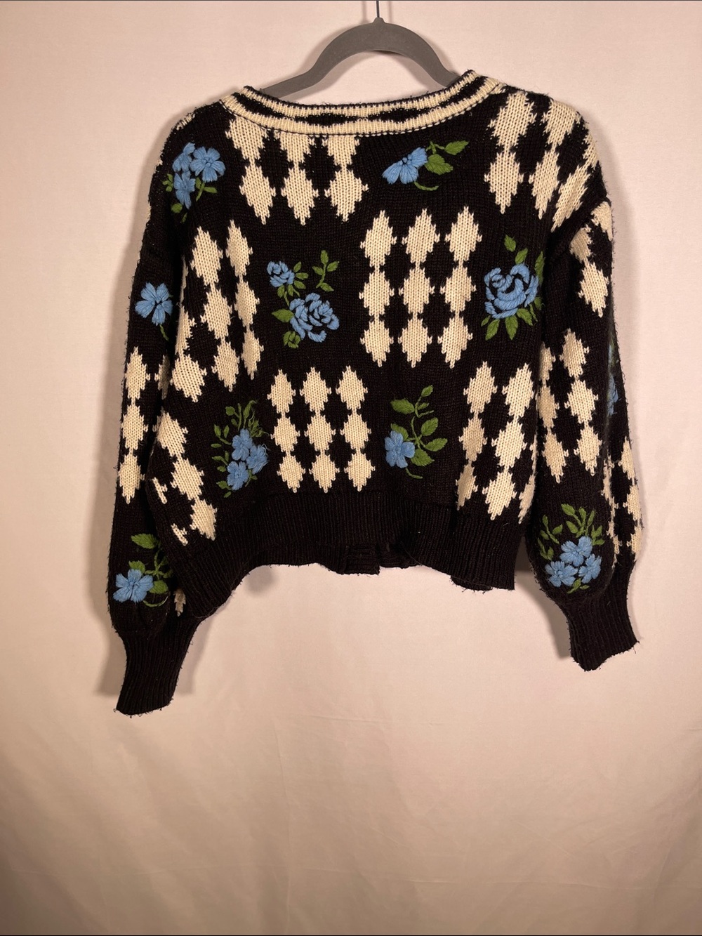 ZARA WOMENS FLORAL CARDIGAN SWEATER BLUE BLACK MEDIUM 0021/122/050/M - Picture 7 of 8